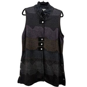 John Mark Womens Large Gray Purple Longline Vest Ruffle Mock Neck Button Front